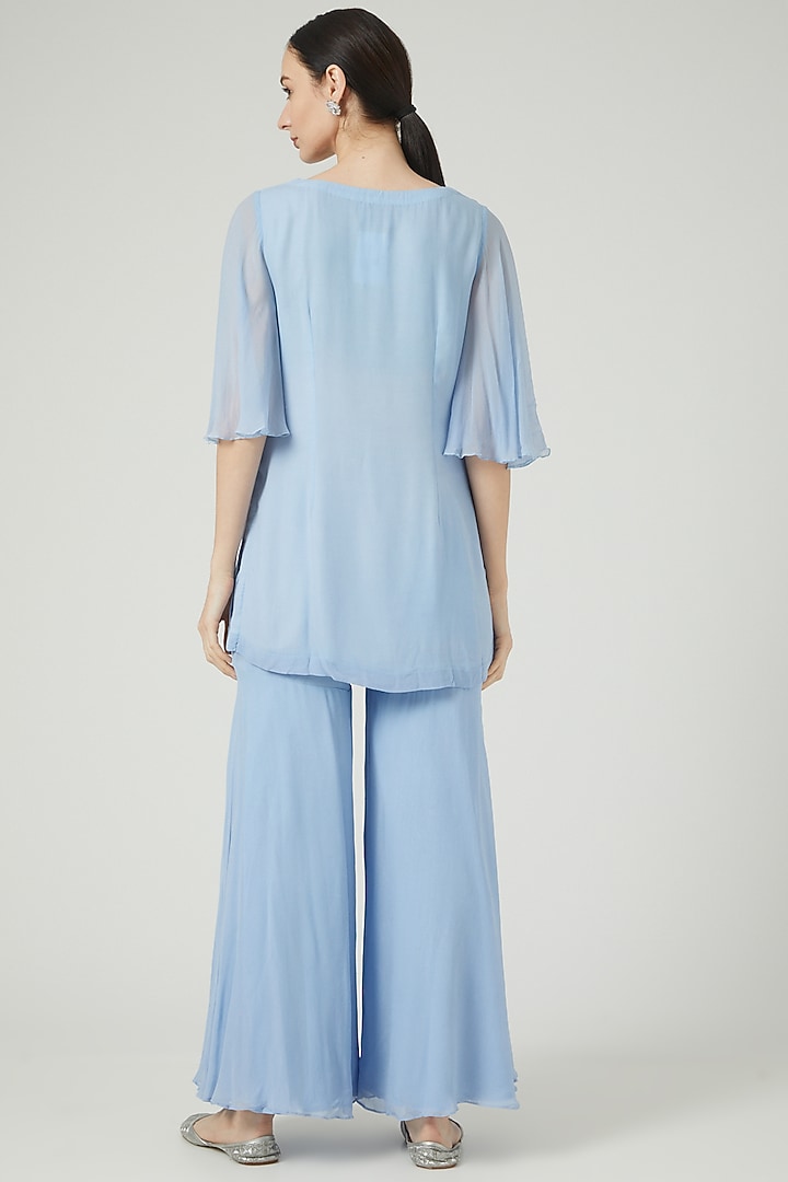 Sky Blue Viscose Georgette Gharara Set by KANJ By Priyanka Sakhuja at Pernia's Pop Up Shop