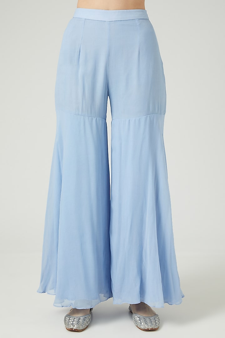 Sky Blue Viscose Georgette Gharara Set by KANJ By Priyanka Sakhuja at Pernia's Pop Up Shop