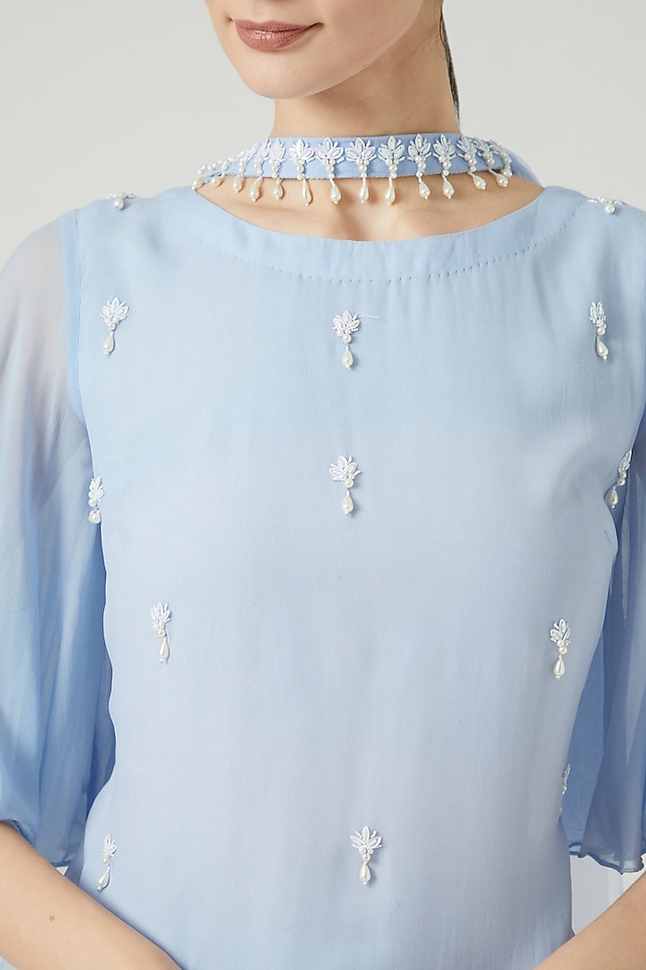 Sky Blue Viscose Georgette Gharara Set by KANJ By Priyanka Sakhuja at Pernia's Pop Up Shop