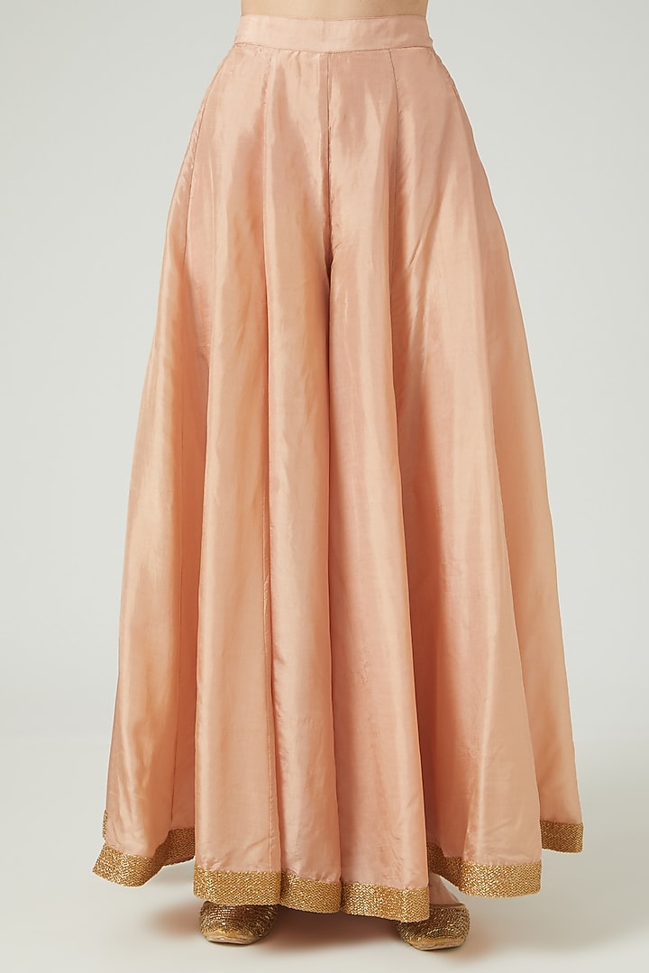 Peach Opara Silk Party Wear Sharara Set by KANJ By Priyanka Sakhuja at Pernia's Pop Up Shop