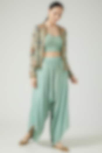 Mint Green Silk Matt Satin Dhoti Set by KANJ By Aruna & Priyanka at Pernia's Pop Up Shop