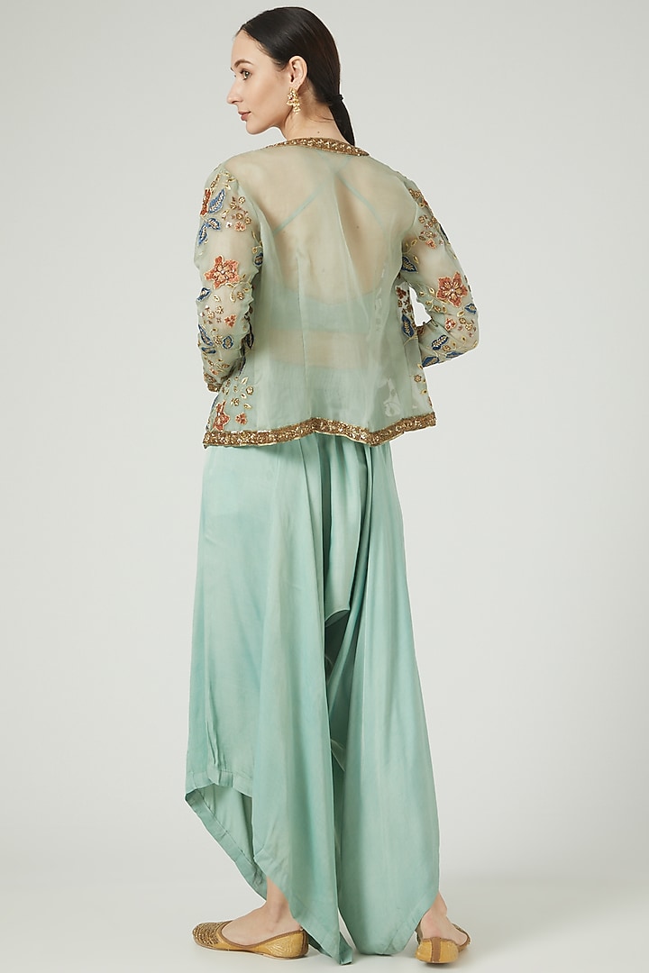 Mint Green Silk Matt Satin Dhoti Set by KANJ By Priyanka Sakhuja at Pernia's Pop Up Shop