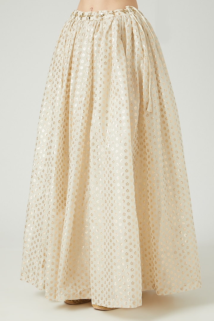White Banarsi Chanderi Embroidered Lehenga Set by KANJ By Priyanka Sakhuja at Pernia's Pop Up Shop