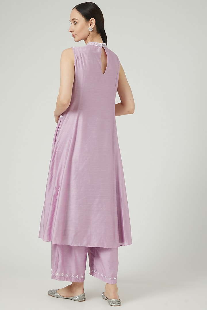 Purple Hand Embroidered Kurta Set by KANJ By Priyanka Sakhuja at Pernia's Pop Up Shop