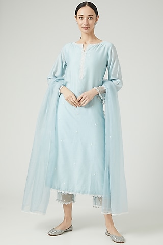 Sky Blue Hand Embroidered Kurta Set by KANJ By Priyanka Sakhuja