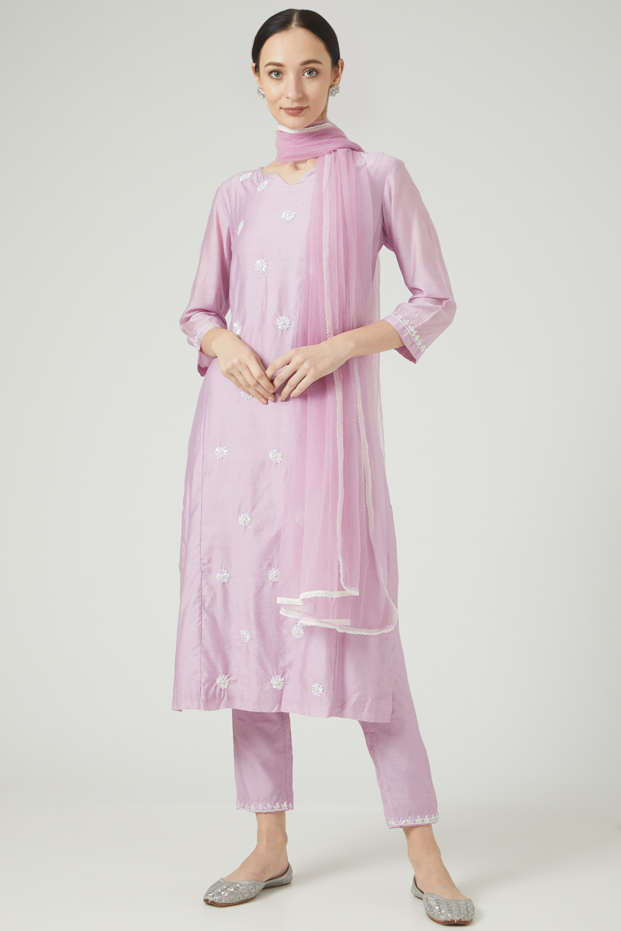 Mauve Embroidered Kurta Set by KANJ By Aruna & Priyanka at Pernia's Pop Up Shop
