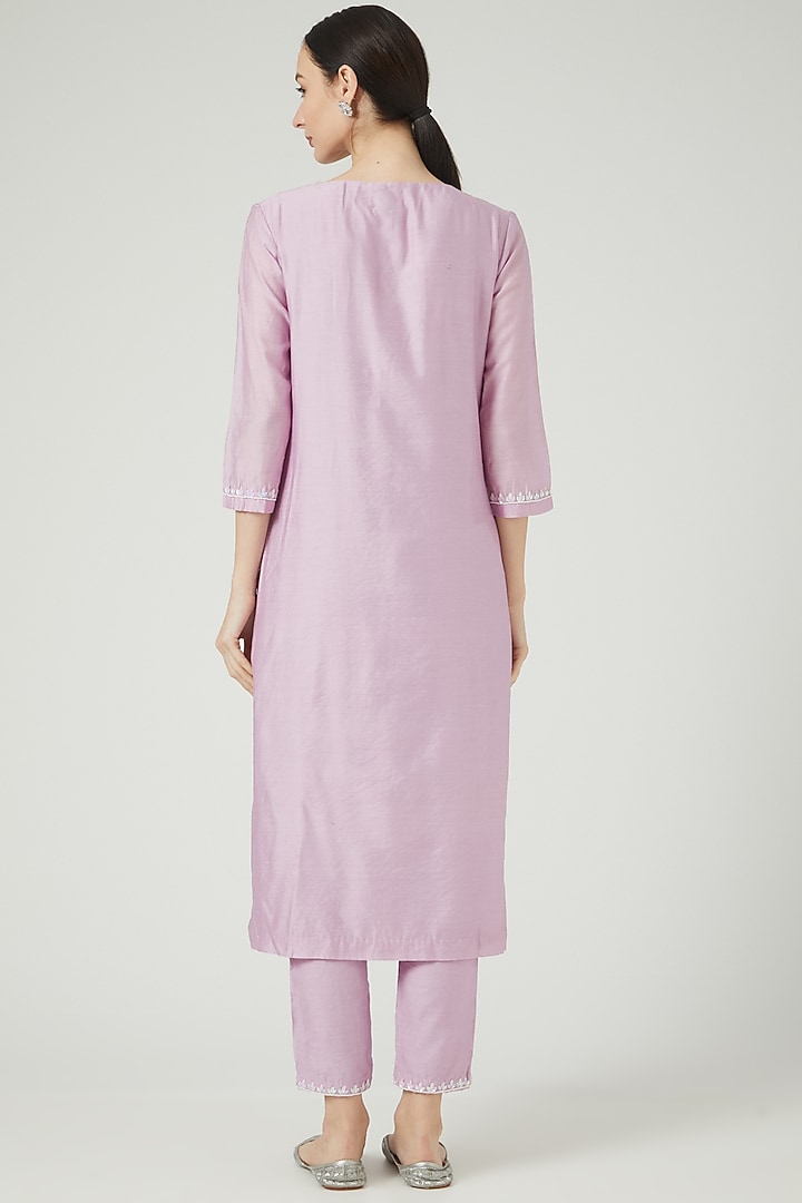 Mauve Embroidered Kurta Set by KANJ By Priyanka Sakhuja at Pernia's Pop Up Shop