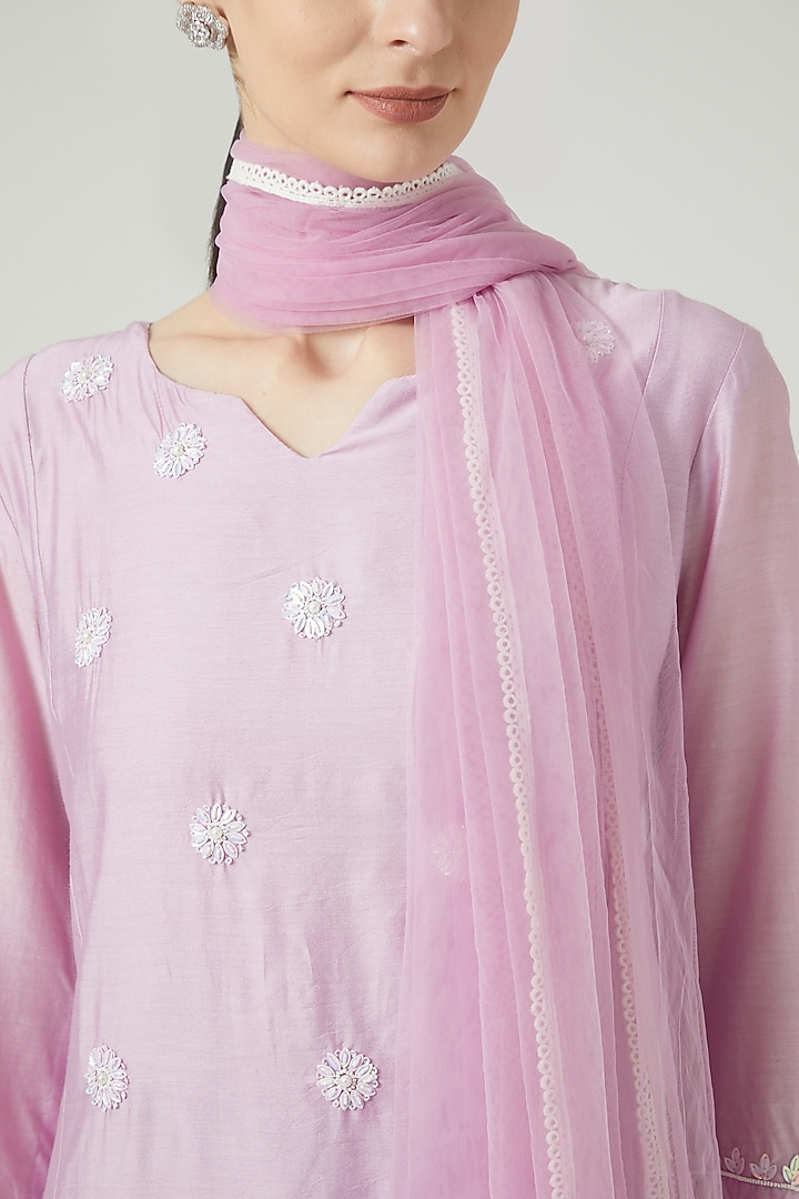 Mauve Embroidered Kurta Set by KANJ By Priyanka Sakhuja at Pernia's Pop Up Shop