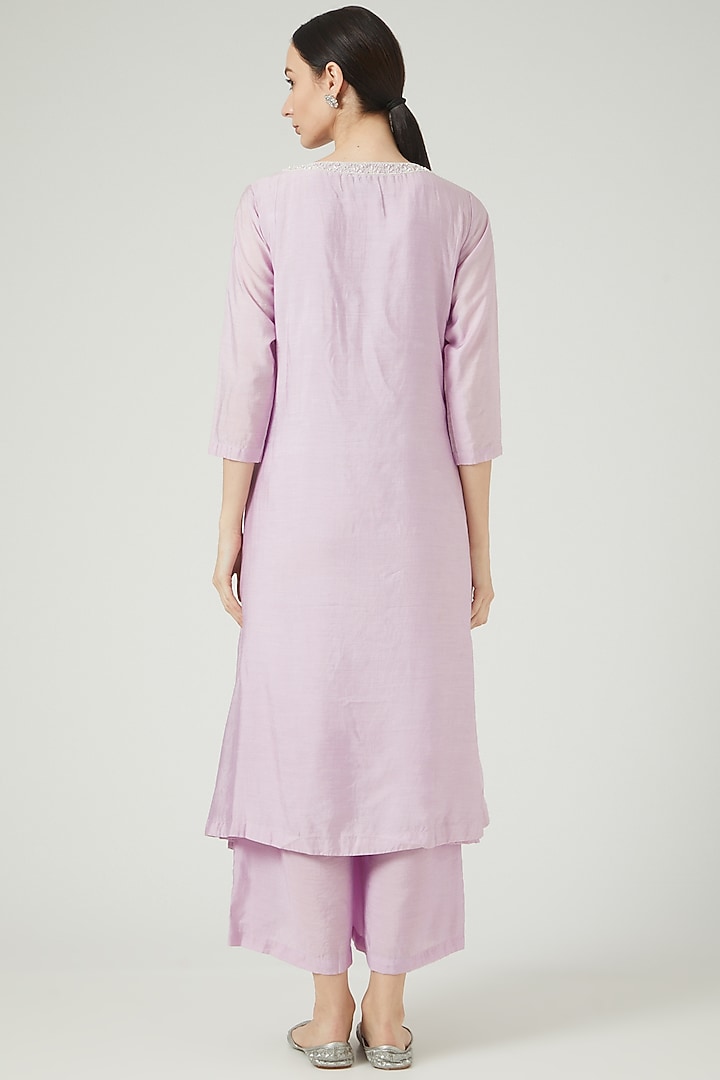 Mauve Hand Embroidered Kurta Set by KANJ By Priyanka Sakhuja at Pernia's Pop Up Shop