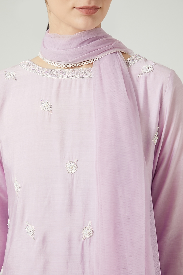 Mauve Hand Embroidered Kurta Set by KANJ By Priyanka Sakhuja at Pernia's Pop Up Shop