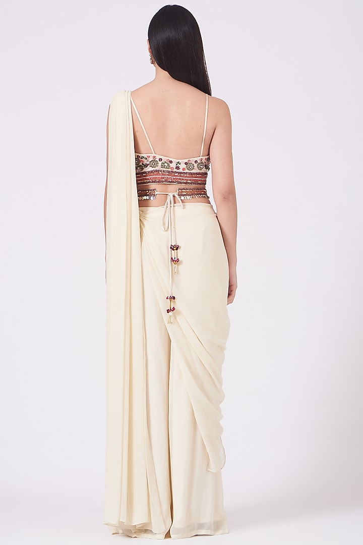 Ecru Net & Georgette Palazzo Pant Set by KANJ By Priyanka Sakhuja at Pernia's Pop Up Shop