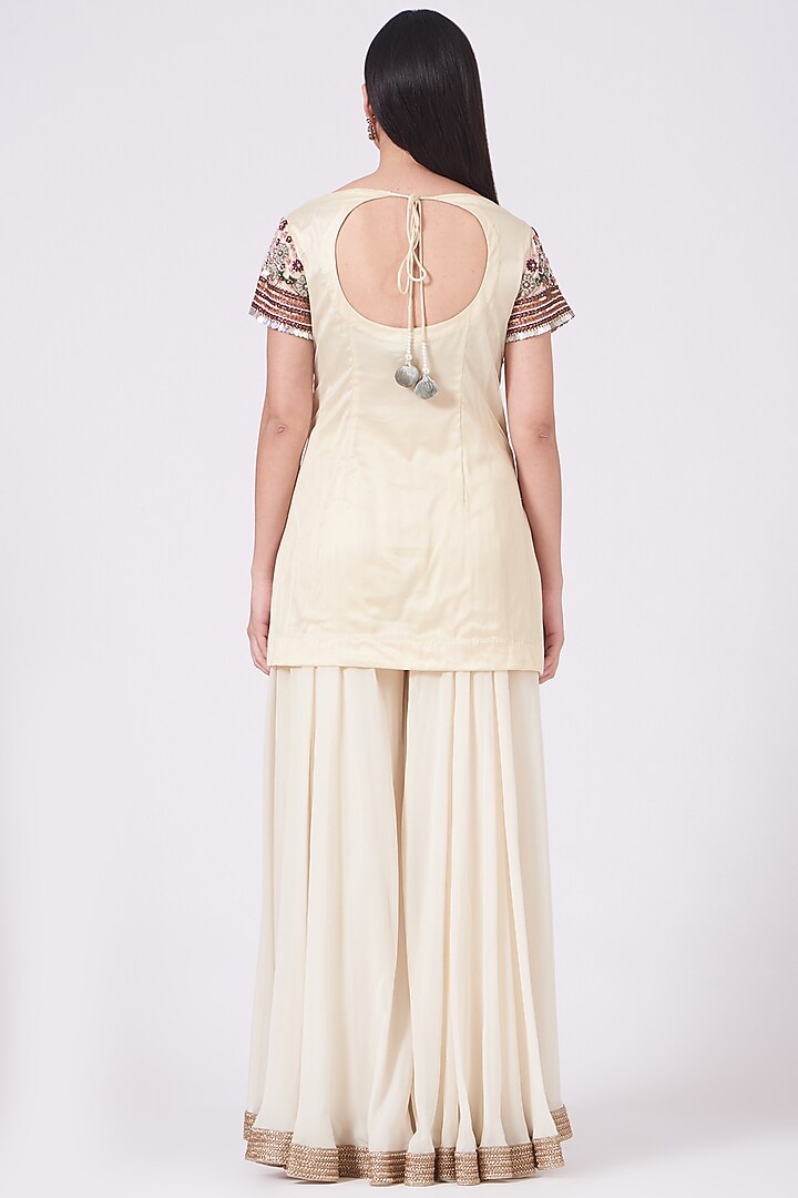Ecru Silk Georgette Flared Wedding Sharara Set by KANJ By Priyanka Sakhuja at Pernia's Pop Up Shop