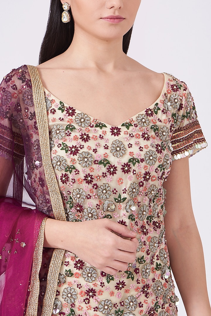 Ecru Silk Georgette Flared Wedding Sharara Set by KANJ By Priyanka Sakhuja at Pernia's Pop Up Shop