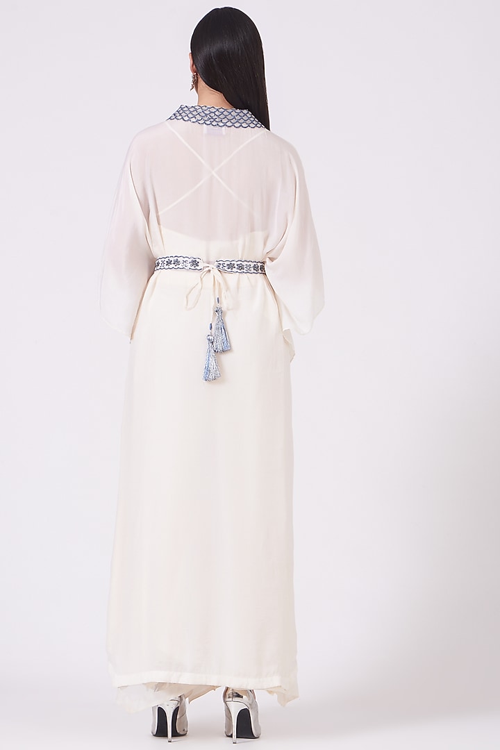 Ecru Sequins Embroidered Cape Set by KANJ By Priyanka Sakhuja at Pernia's Pop Up Shop