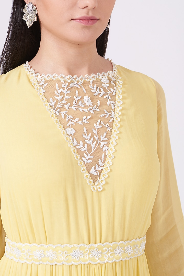 Lemon Yellow Georgette Flared Jumpsuit by KANJ By Priyanka Sakhuja at Pernia's Pop Up Shop