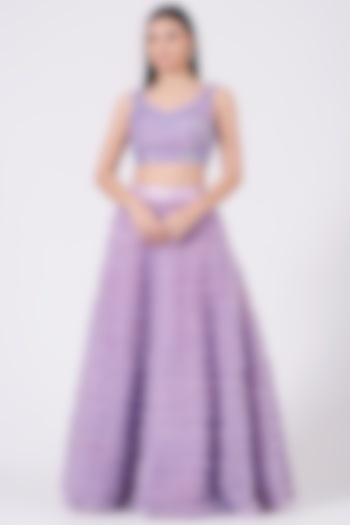 Lilac Net Ruffled Skirt Set by KANJ By Aruna & Priyanka