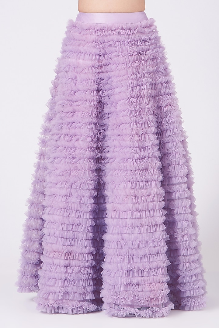 Lilac Net Ruffled Skirt Set by KANJ By Priyanka Sakhuja at Pernia's Pop Up Shop