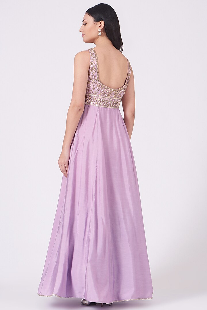 Lilac Hand Embroidered Wedding Anarkali Set by KANJ By Priyanka Sakhuja at Pernia's Pop Up Shop