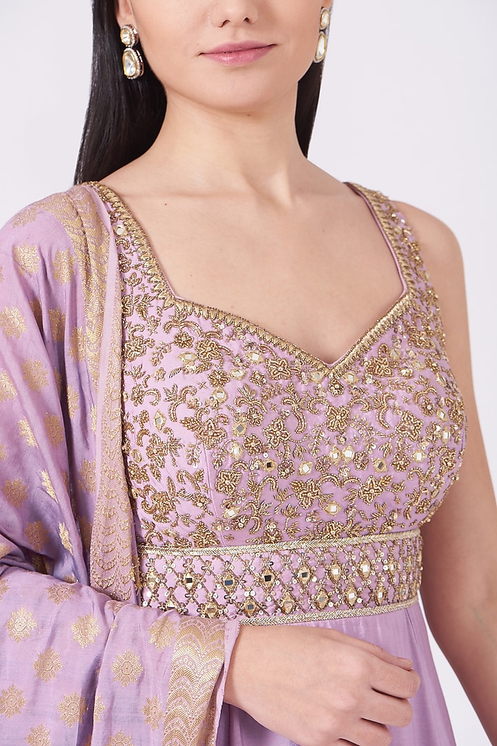 Lilac Hand Embroidered Wedding Anarkali Set by KANJ By Priyanka Sakhuja at Pernia's Pop Up Shop