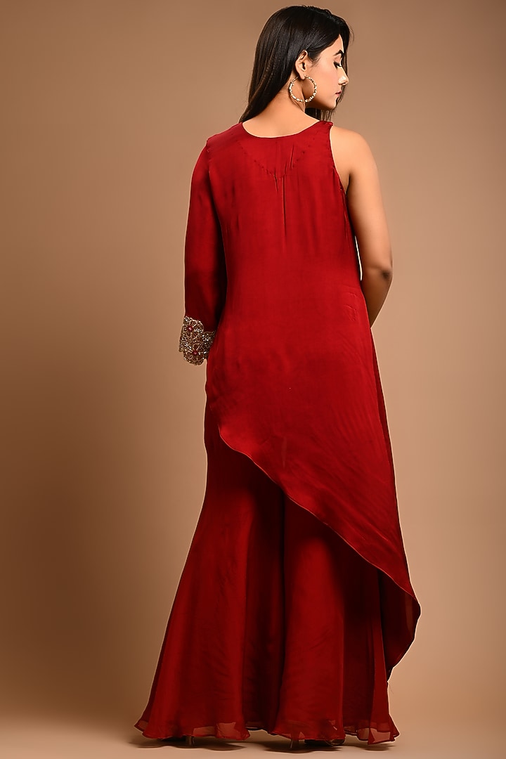Deep Red Organza Pant Set by KANIKA MITTAL at Pernia's Pop Up Shop