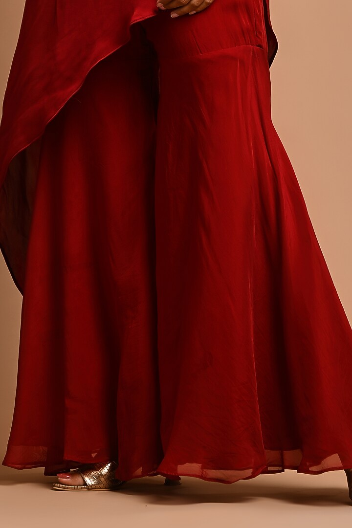 Deep Red Organza Pant Set by KANIKA MITTAL at Pernia's Pop Up Shop