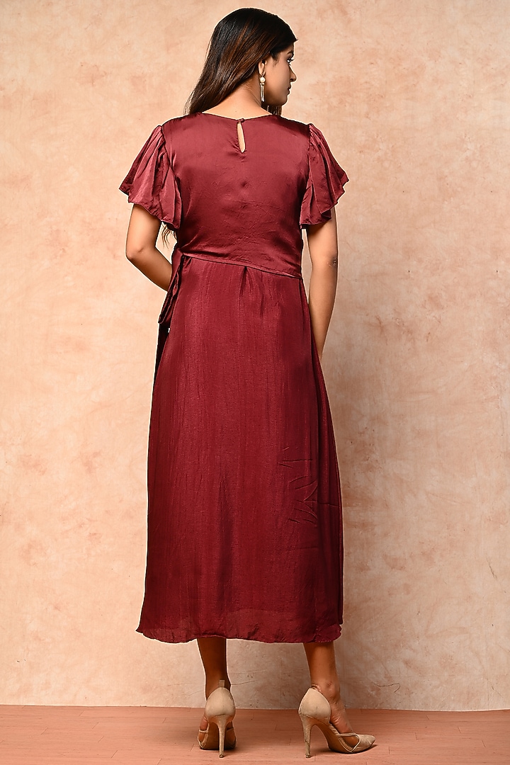 Maroon Silk Summer Dress With Cape by KANIKA MITTAL at Pernia's Pop Up Shop