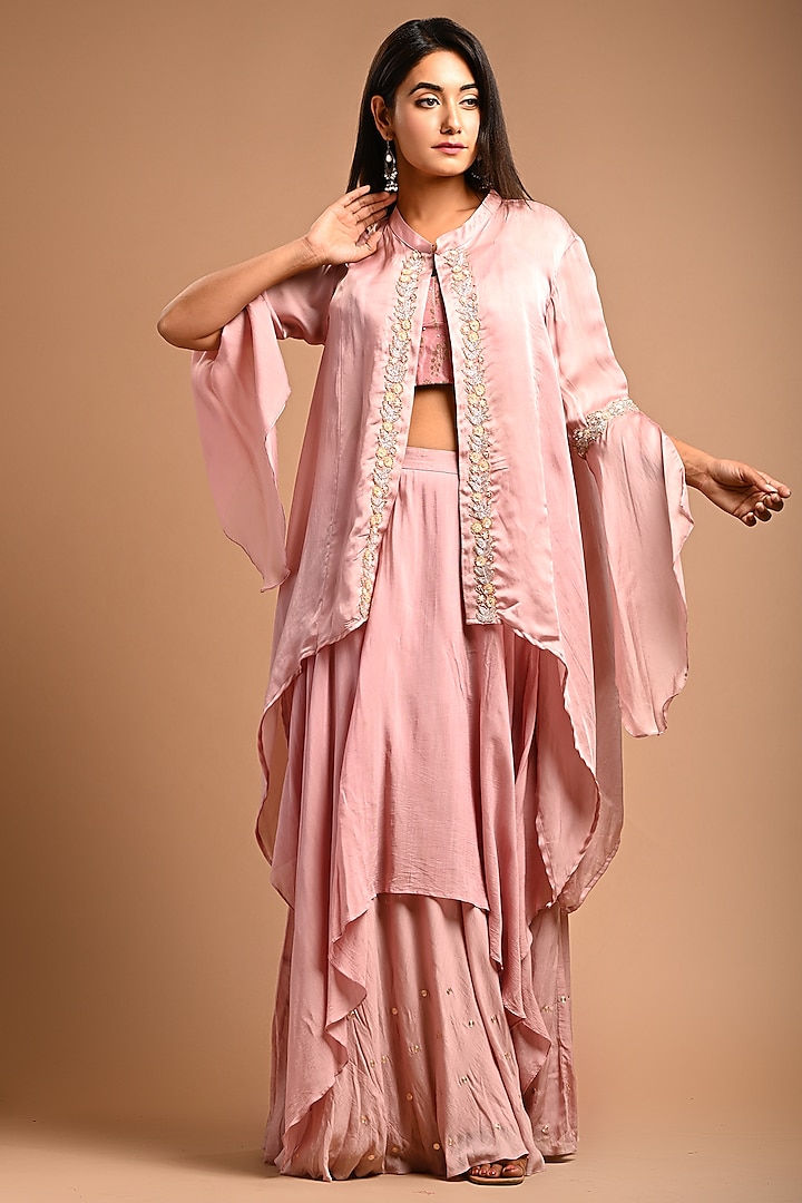 Pink Cotton Silk Jacket Lehenga Set by KANIKA MITTAL