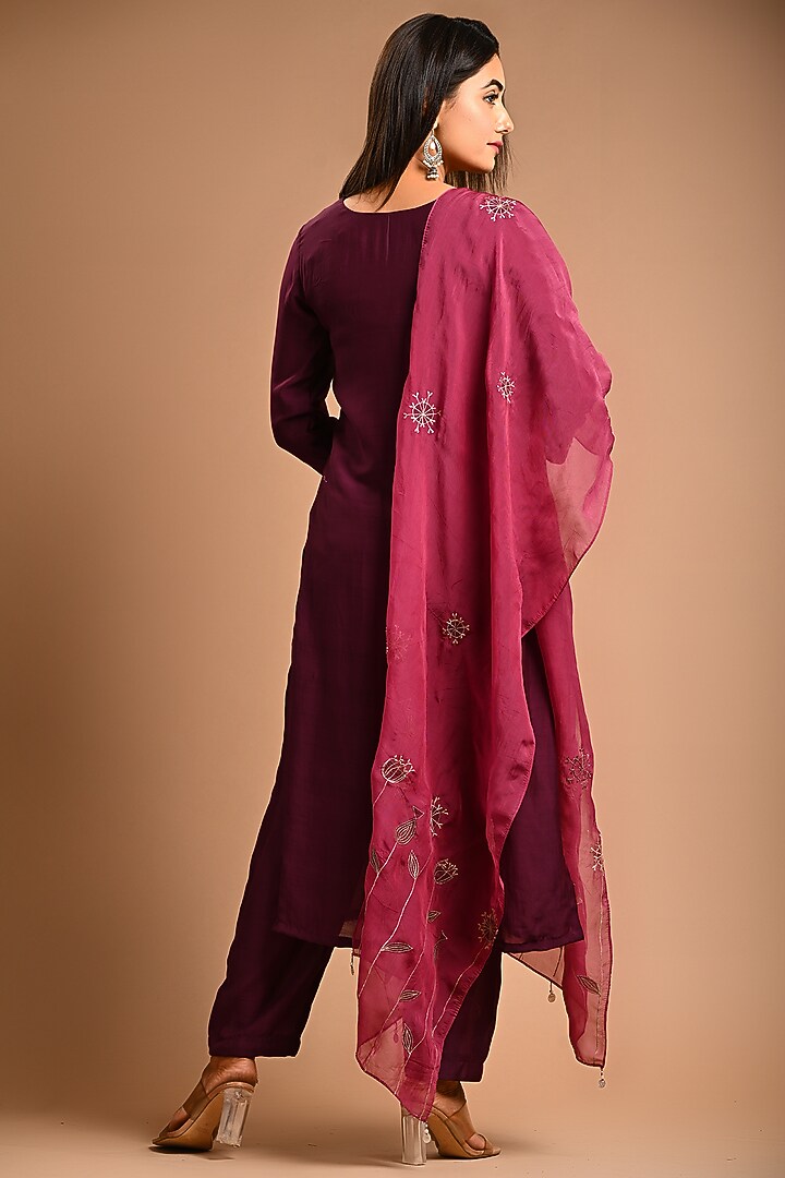 Wine Cotton Silk Kurta Set by KANIKA MITTAL at Pernia's Pop Up Shop