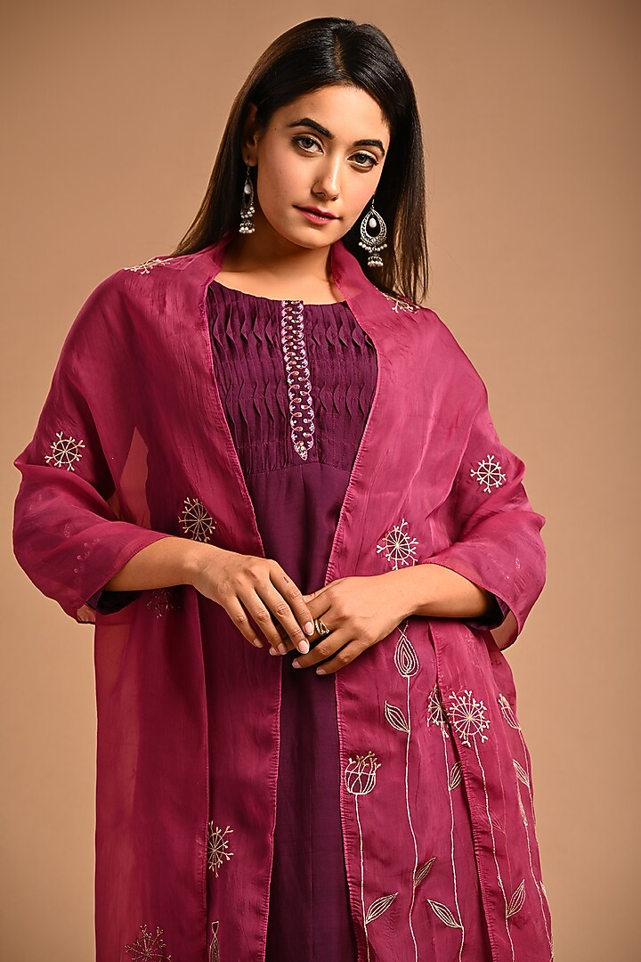 Wine Cotton Silk Kurta Set by KANIKA MITTAL at Pernia's Pop Up Shop
