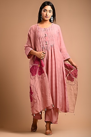 Rose Gold Cotton Silk Kurta Set by KANIKA MITTAL