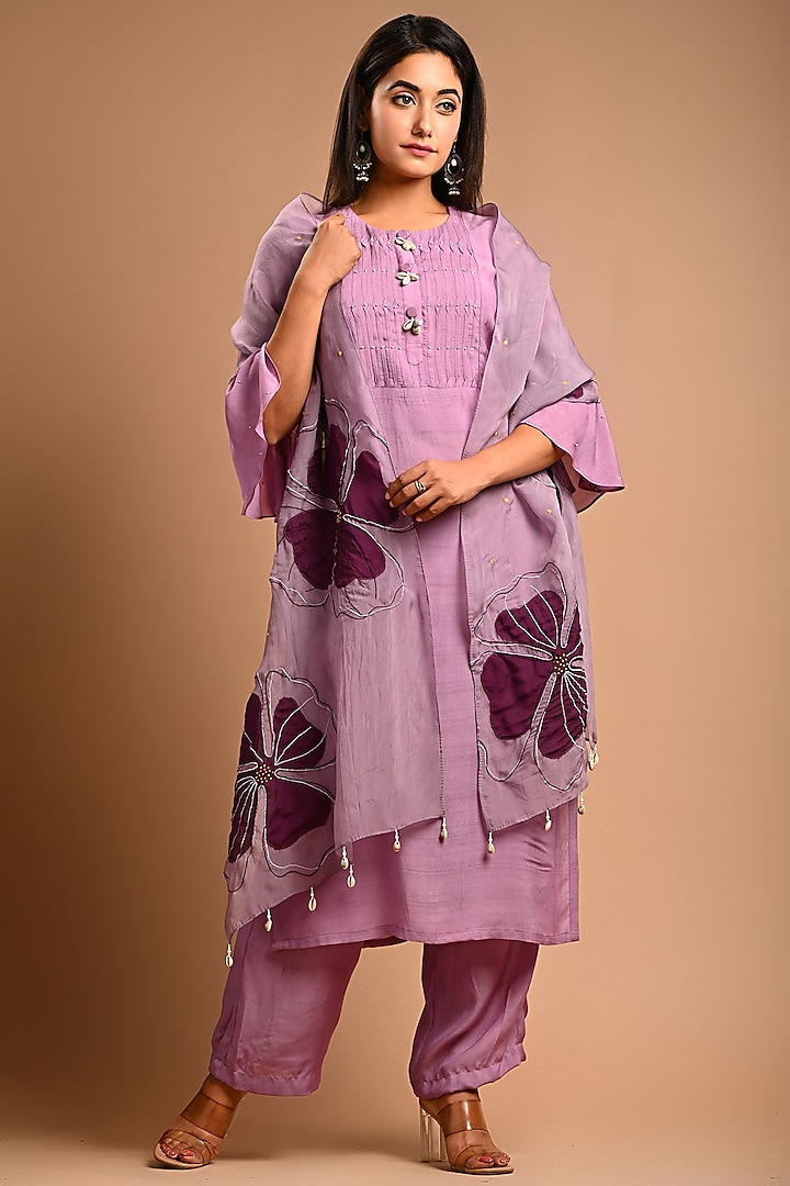 Purple Cotton Silk Kurta Set by KANIKA MITTAL
