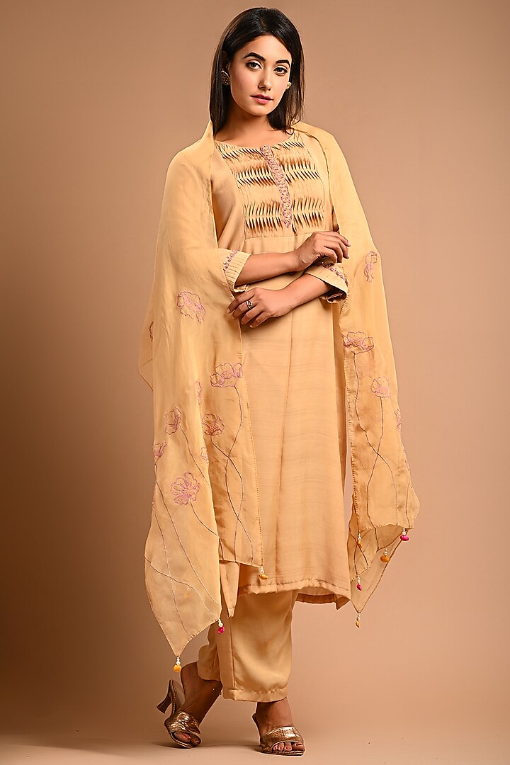 Yellow Cotton Silk A-line Kurta Set by KANIKA MITTAL at Pernia's Pop Up Shop