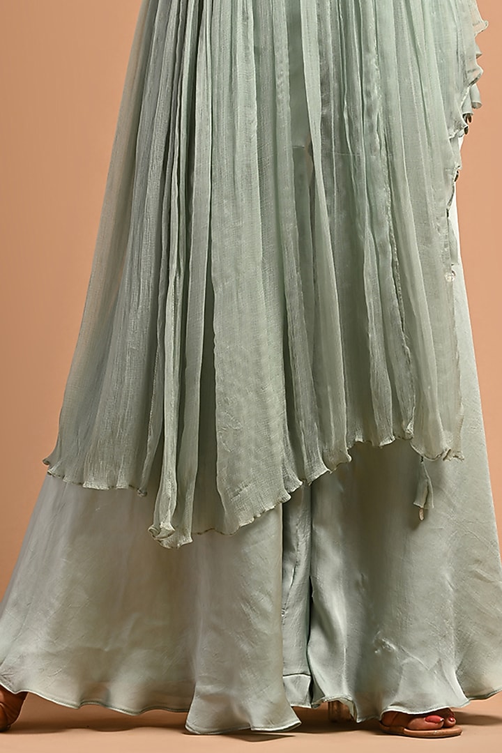 Sage Green Satin Organza Pant Set by KANIKA MITTAL at Pernia's Pop Up Shop