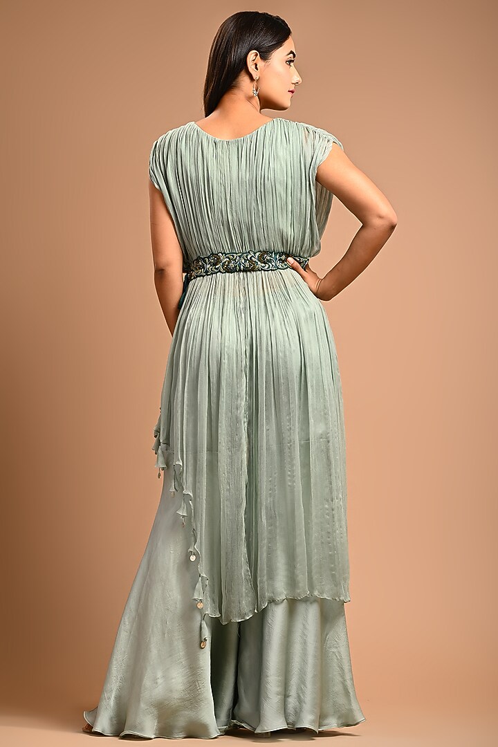 Sage Green Satin Organza Pant Set by KANIKA MITTAL at Pernia's Pop Up Shop