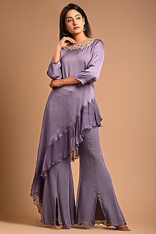 Purple Georgette Pant Set by KANIKA MITTAL