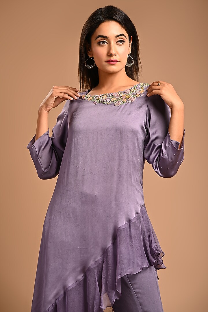 Purple Georgette Pant Set by KANIKA MITTAL at Pernia's Pop Up Shop