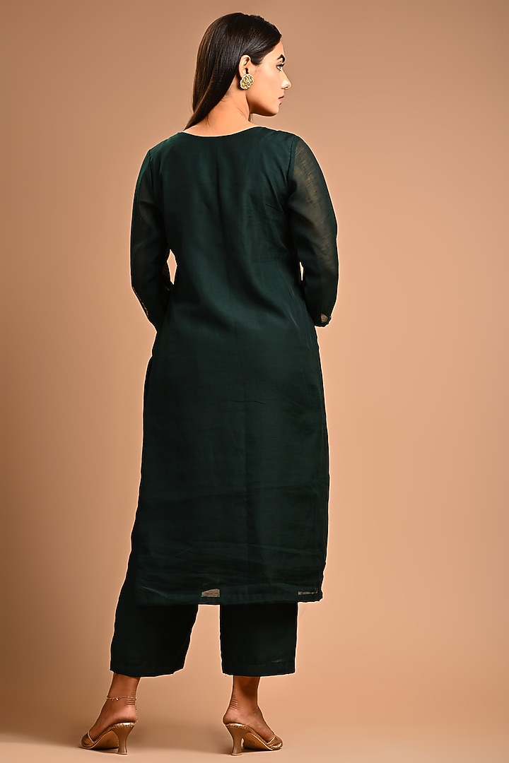 Bottle Green Embellished Kurta Set by KANIKA MITTAL at Pernia's Pop Up Shop