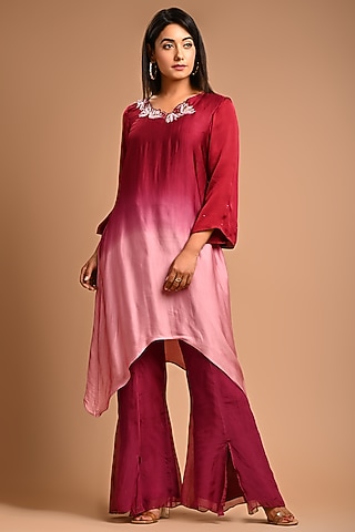 Magenta Organza Pant Set by KANIKA MITTAL
