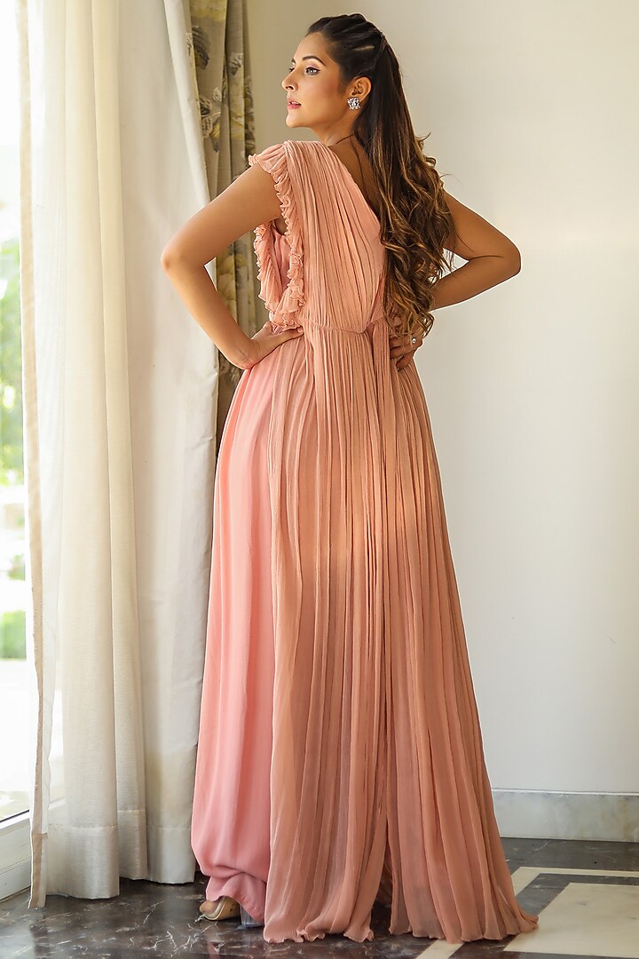 Pink & Peach Georgette Layered Jumpsuit by KANIKA MITTAL at Pernia's Pop Up Shop