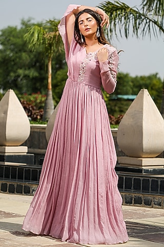 Purple Embroidered Gown Dress by KANIKA MITTAL