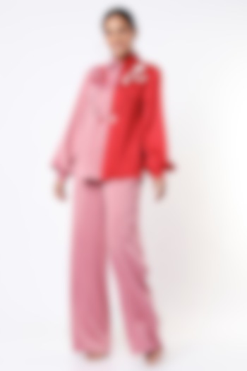 Blush Pink Polyester Pant Set by Kanika Goyal