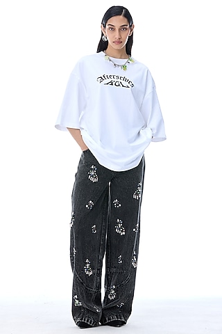 White Cotton Printed T-Shirt by Kanika Goyal