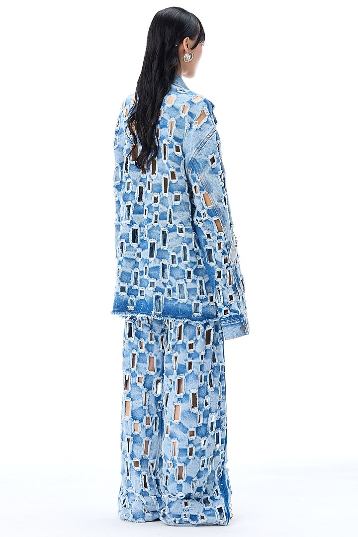 Light Blue Cotton Deconstructed Denim Jacket by Kanika Goyal at Pernia's Pop Up Shop
