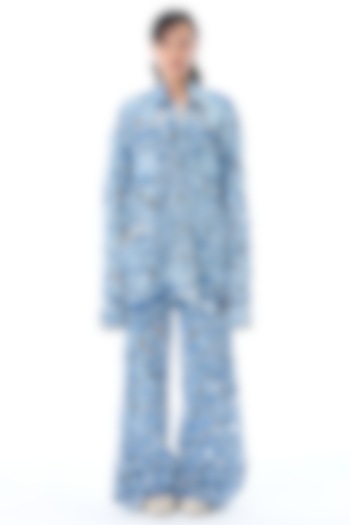 Light Blue Cotton Deconstructed Denim Pants by Kanika Goyal at Pernia's Pop Up Shop