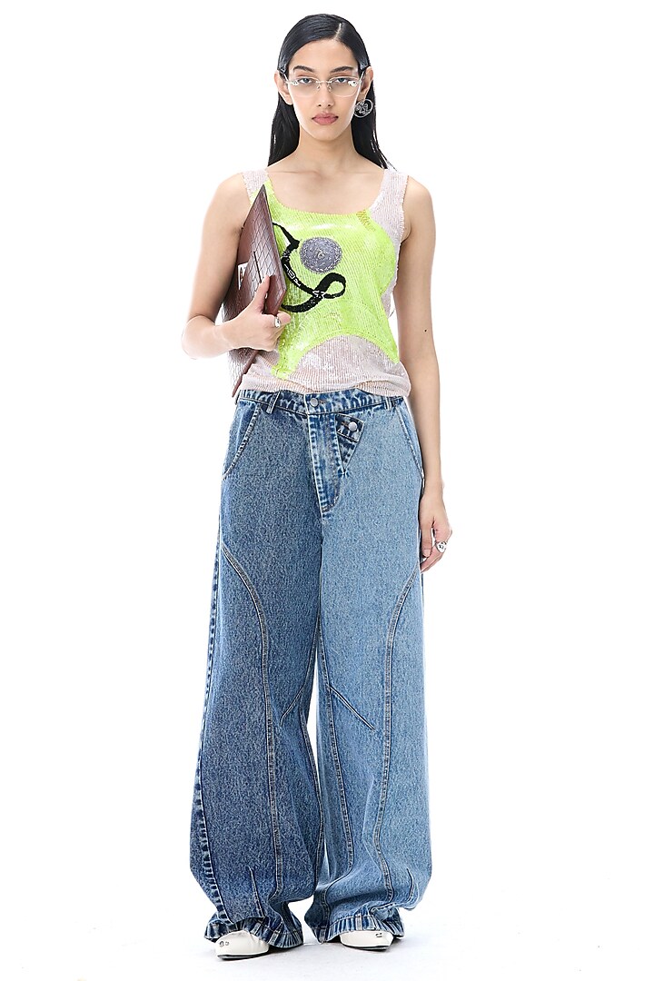 Neon Colored Polyester Sequins Embellished Tank Top by Kanika Goyal at Pernia's Pop Up Shop