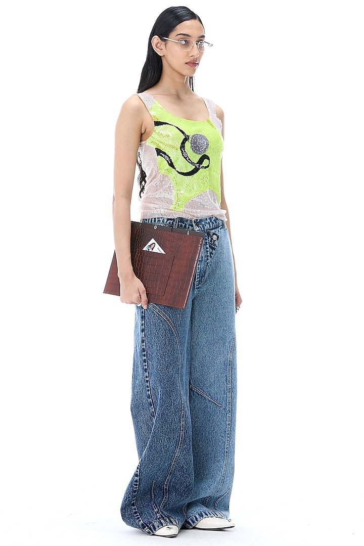 Neon Colored Polyester Sequins Embellished Tank Top by Kanika Goyal at Pernia's Pop Up Shop