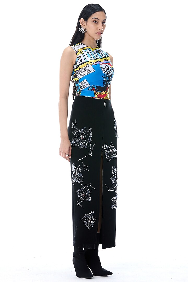Black Polyester Embellished Skirt by Kanika Goyal at Pernia's Pop Up Shop