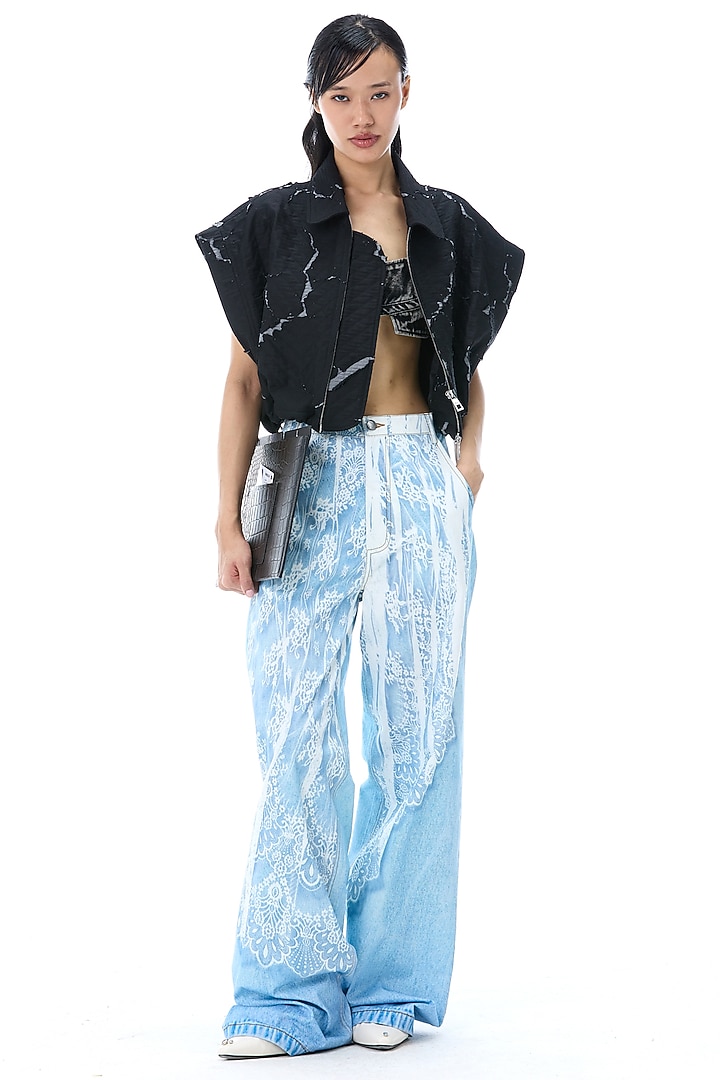 Black Cotton Crop Gilet by Kanika Goyal at Pernia's Pop Up Shop