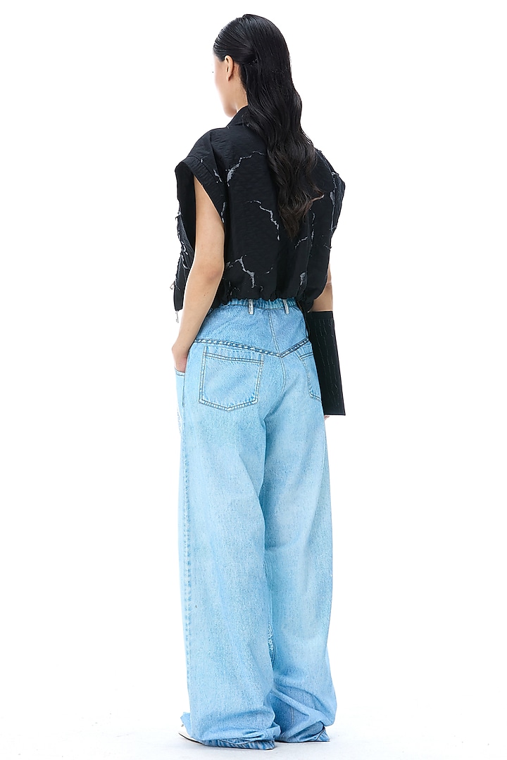 Black Cotton Crop Gilet by Kanika Goyal at Pernia's Pop Up Shop
