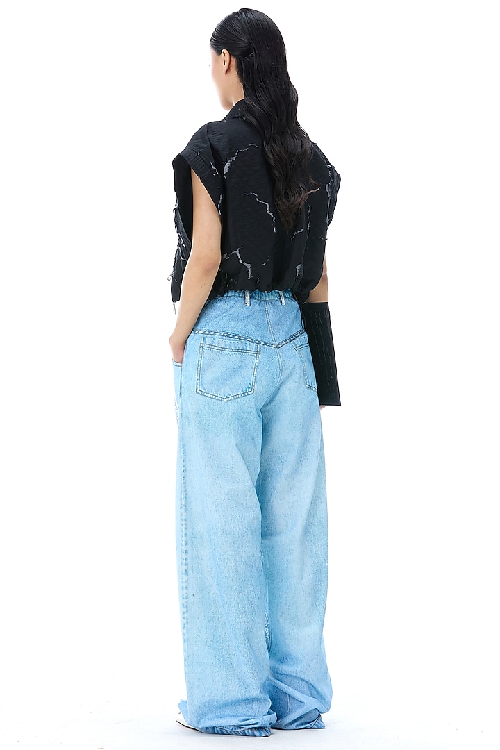 Light Blue Cotton Digital Printed Pants by Kanika Goyal at Pernia's Pop Up Shop